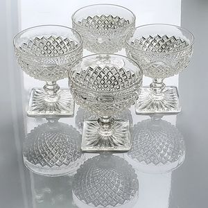Vntg "English Hobnail" (4) Low Sherbet Square Base by Westmoreland